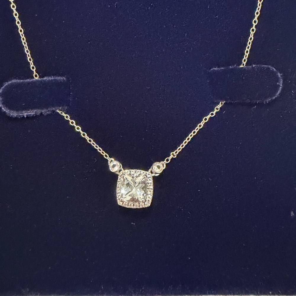 Blue Nile 6mm cushion white topaz halo pendant - Picture 2 of 6